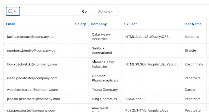 Right clicking on a row in an interactive report opens a context menu with the option 'Delete Person'. Clicking on it deletes the row and refreshes the interactive report.